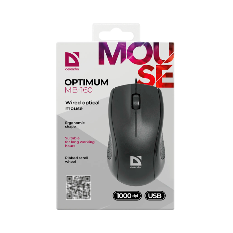Мышь проводная Defender MB-160 Optimum классическая USB черный (1/40)