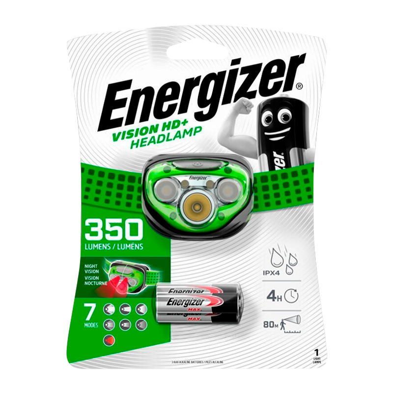 Фонарь налобный Energizer Vision HD+ 3LED от батареек 3 режима зеленый