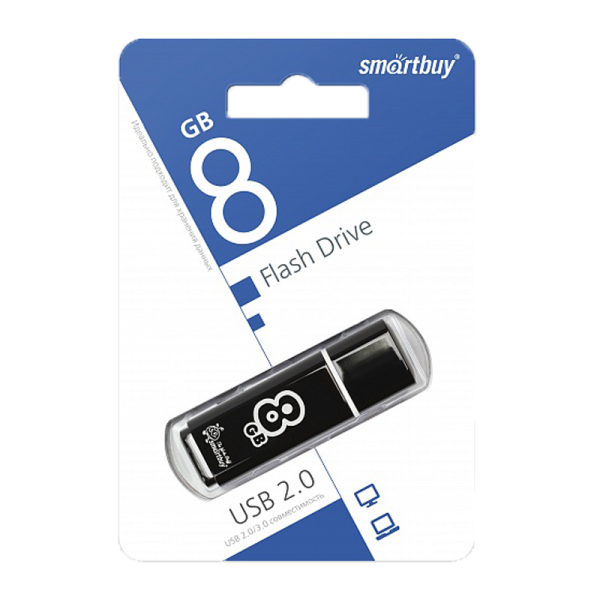 Флеш-накопитель Smartbuy Glossy 8GB USB2.0 пластик черный