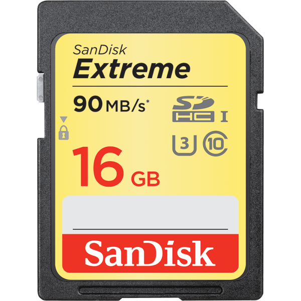 Карта памяти SD SanDisk EXTREME 16GB Class10 UHS-I (U3) 90 МБ/сек