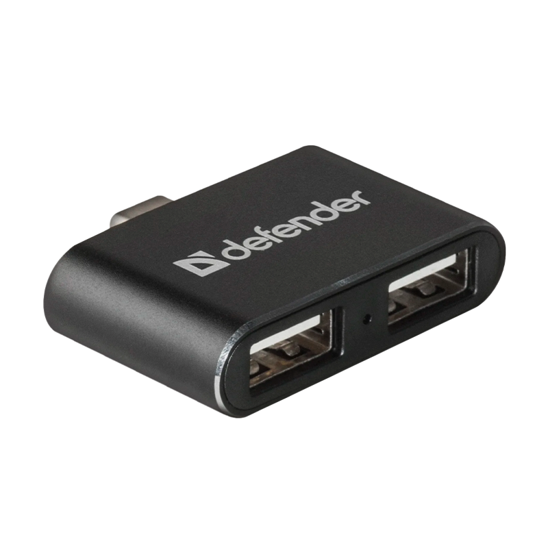 Переходник Defender Quadro Dual Type-C (m)-2xUSB (f) пластик черный (1/100)