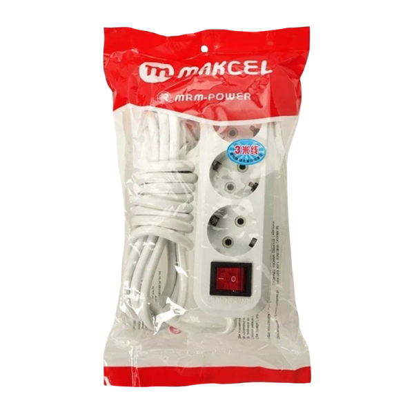 Удлинитель MRM-Power M-313 3р.С/З 10A 5.0м с выкл. белый (1/48)