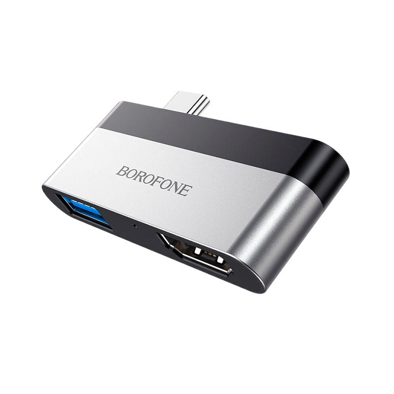 USB-Хаб Borofone DH2 1USB+HDMI Type-C (m) USB3.0 серебряный (1/27/162)