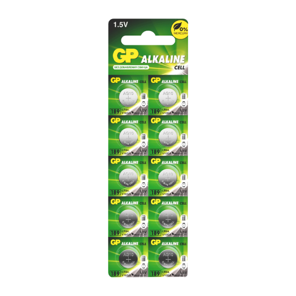 Батарейка GP G10/LR1130/LR54/389A/189 BL10 Alkaline 1.5V отрывные (10/250/5000) R