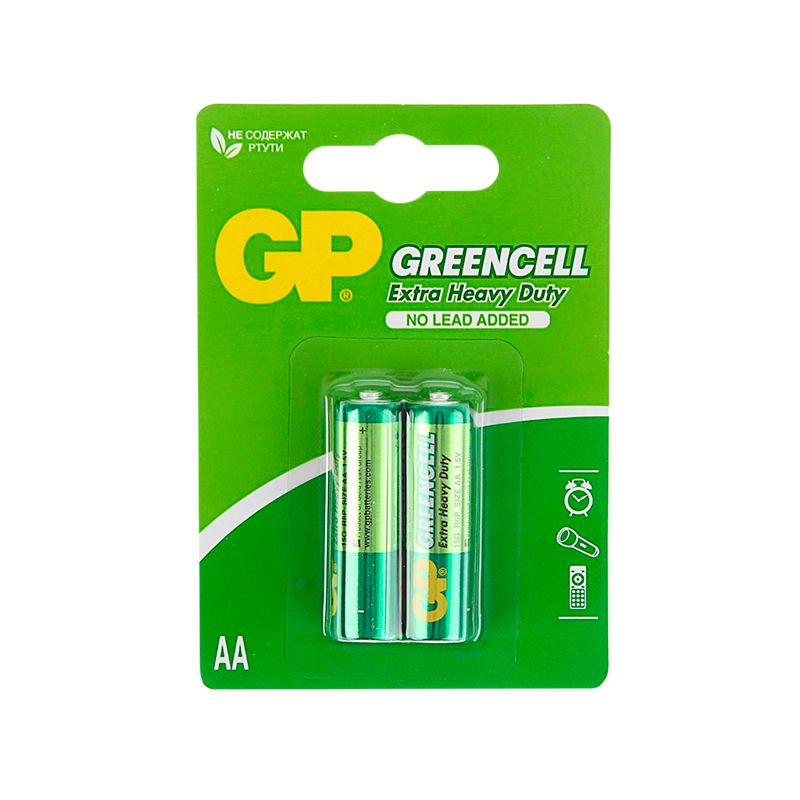 Батарейка GP GreenCell R6 AA BL2 Heavy Duty 1.5V (2/36/144) R