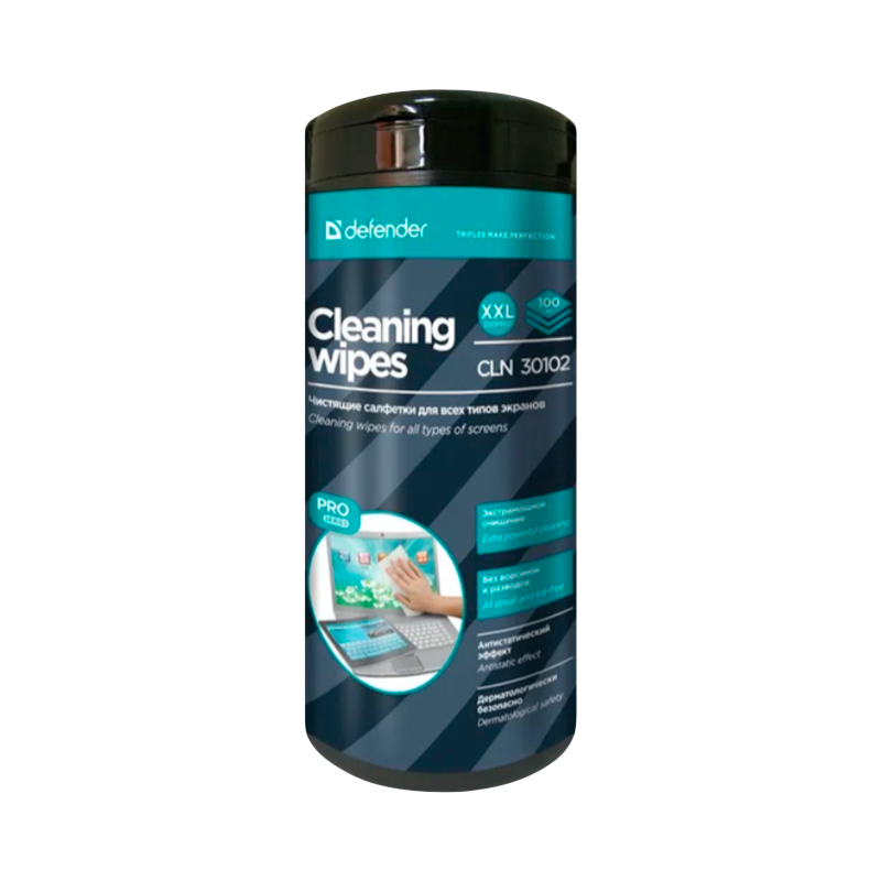 Салфетка Defender CLN30102 Pro для экранов влажные 100шт. туба (1/12)