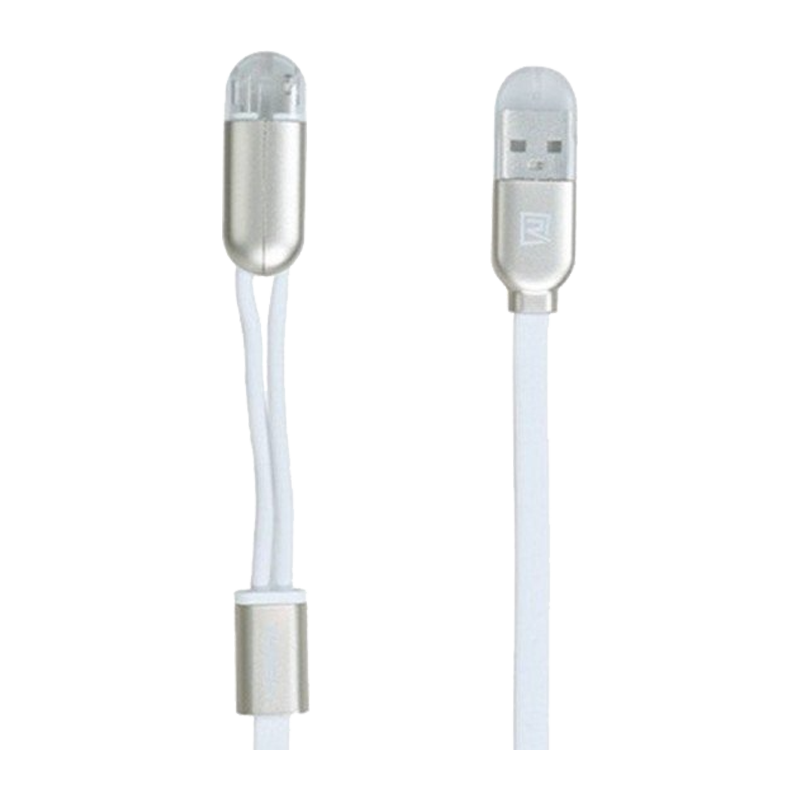 USB Кабель REMAX Gemini 2in1 (Micro-Iphone 5/6/7/SE) (1M, 2.1A) RC-025t Белый