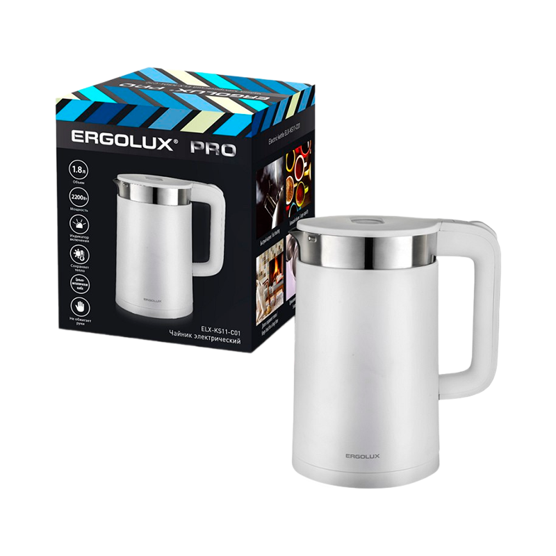 Электрочайник Ergolux ELX-KS11-C01 2200W 1.8л белый (1/12)