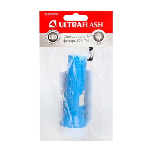 Фонарь универсальный Ultraflash 828-TH 0.4W 1LED от батареек IP44 голубой (1/24)
