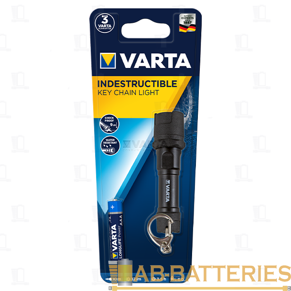 Фонарь брелок Varta Indestructible 1LED от батареек IPX4 черный (1/6/3036)