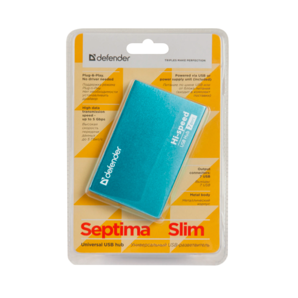USB-Хаб Defender Septima Slim 7USB синий (1/100)