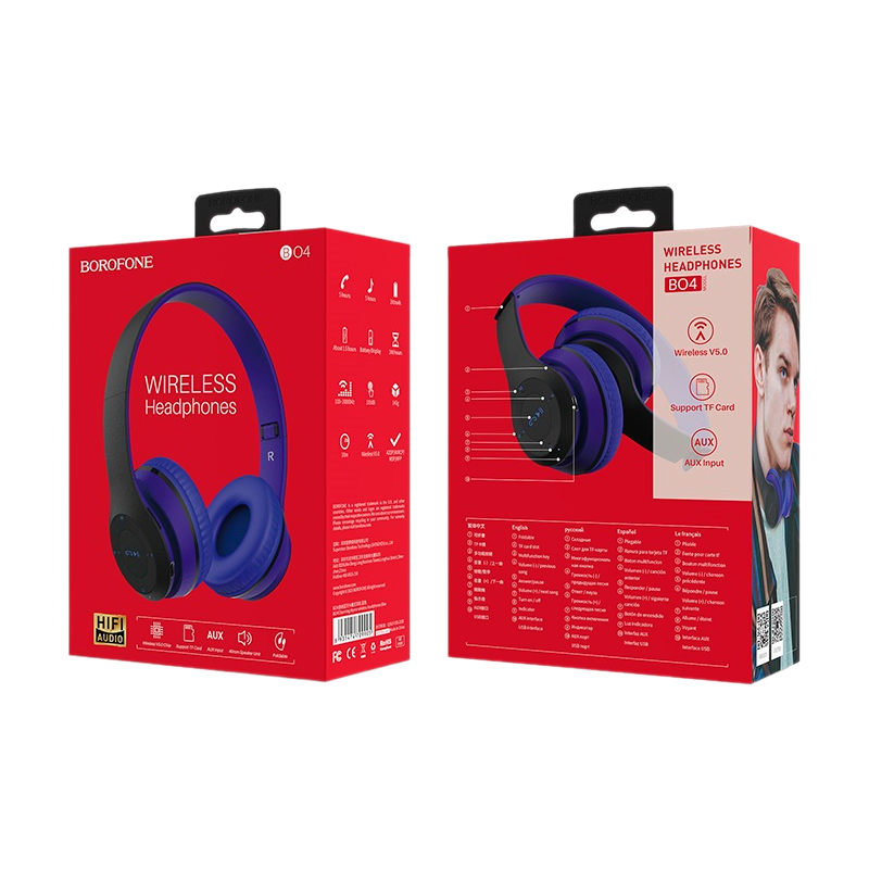 Наушники полноразмерные Borofone BO4 bluetooth 5.0 с микр. синий (1/12/36)