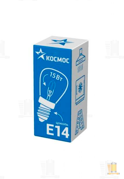 Лампа накаливания Космос Е14 15W 220-240V цилиндр РН-15 для холодильников и швейных машин прозрачная