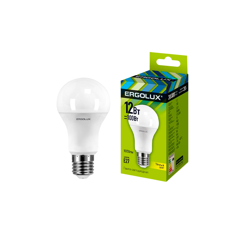 Лампа светодиодная Ergolux A60 E27 12W 3000К 180-240V груша ЛОН (1/10/100)