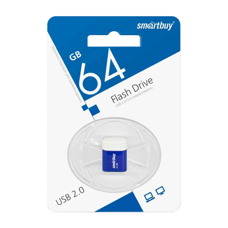 Флеш-накопитель Smartbuy Lara 64GB USB2.0 пластик синий