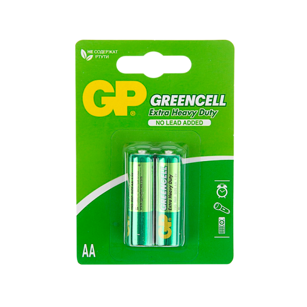 Батарейка GP GreenCell R6 AA BL2 Heavy Duty 1.5V (2/36/144) R