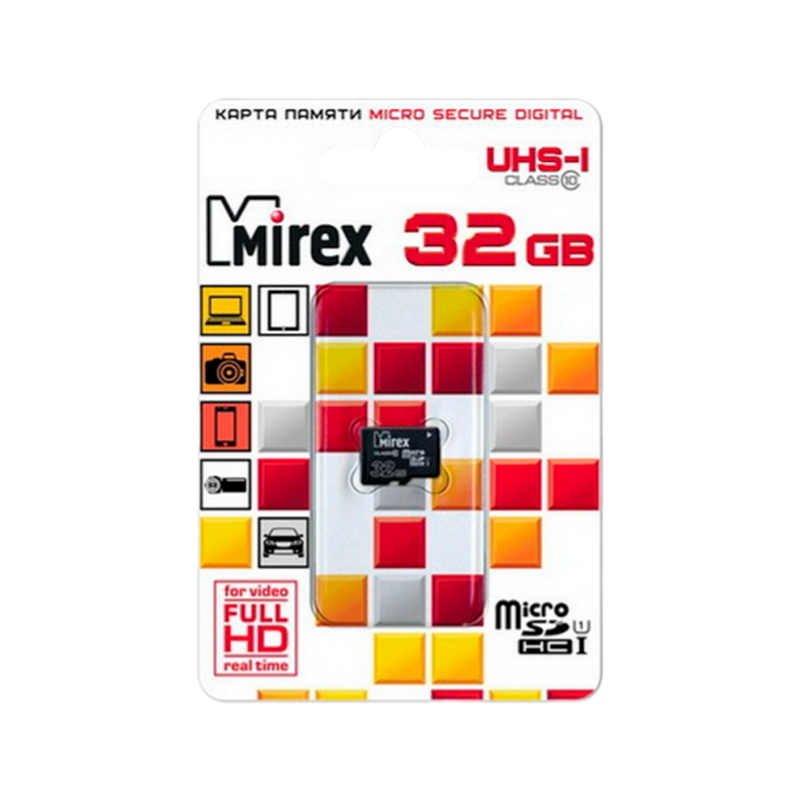 Карта памяти microSD Mirex 32GB Class10 UHS-I (U1) 104 МБ/сек без адаптера