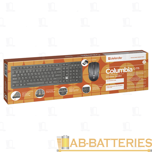 Набор клавиатура+мышь беспроводной Defender C-775 Columbia классическая мультимед. черный (1/20)