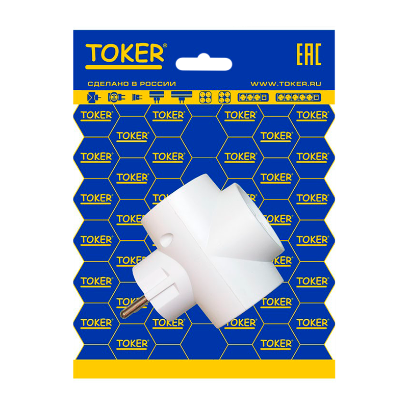 Разветвитель Toker 3Т1а 1р.С/З 2р.Б/З в индивидуальной упаковке белый (1/50)