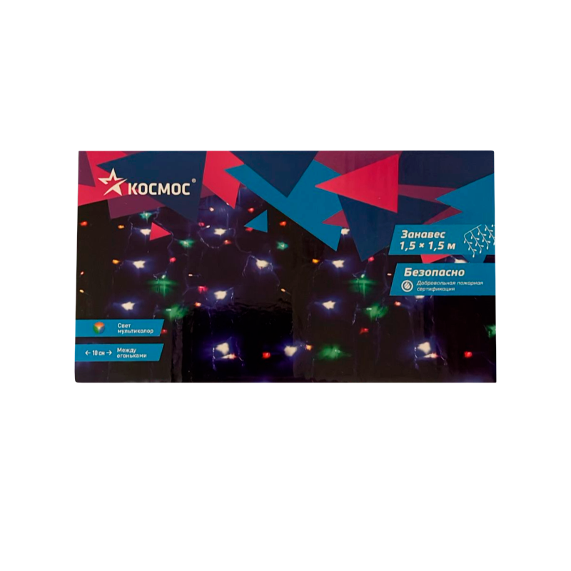 Гирлянда Космос "Дождь" 144LED 1.5х1.5м 8 режимов прозрачный провод мульти (1/48)