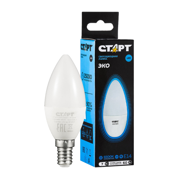 Лампа светодиодная Старт B35 E14 7W 6500К 220V свеча Black матовая (1/10/100)
