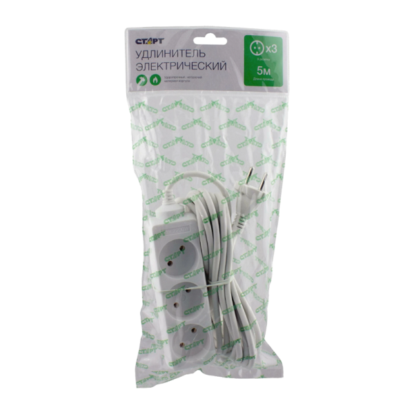 Удлинитель Старт S 3р.С/З 10A 5.0м IP20 белый (1/20)