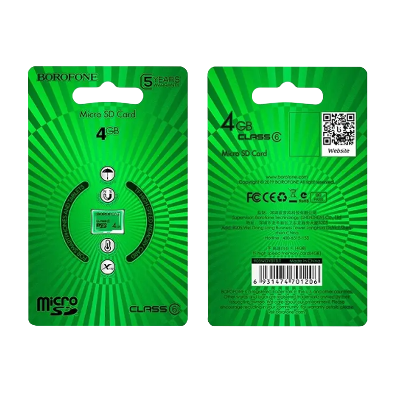 Карта памяти microSD Borofone 4GB Class6 40 МБ/сек (1/100)