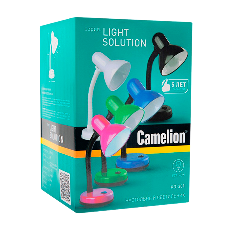 Светильник настольный Camelion KD-301 40W 230V E27 на основании черный (1/12)
