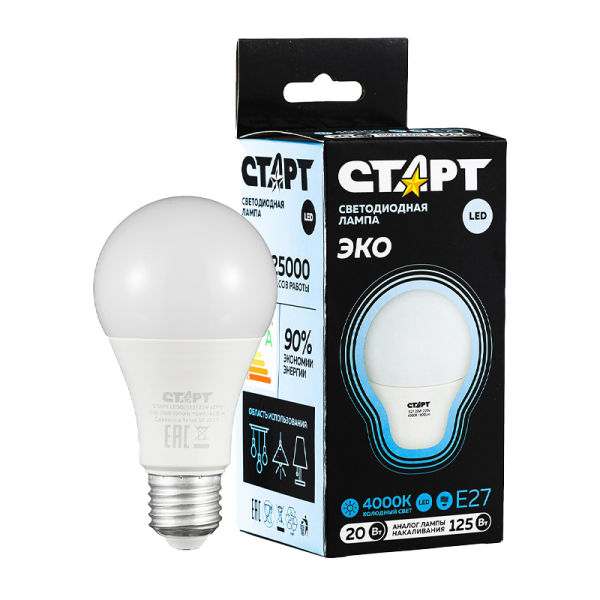 Лампа светодиодная Старт GLS E27 20W 4000К 220V груша Black матовая (1/10/100)