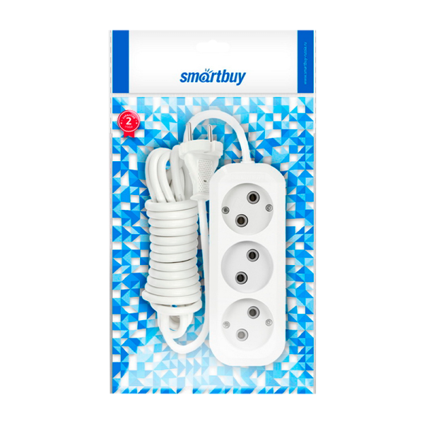 Удлинитель Smartbuy 3р.Б/З 10A 3.0м ПВС 2x1мм² белый (1/50)