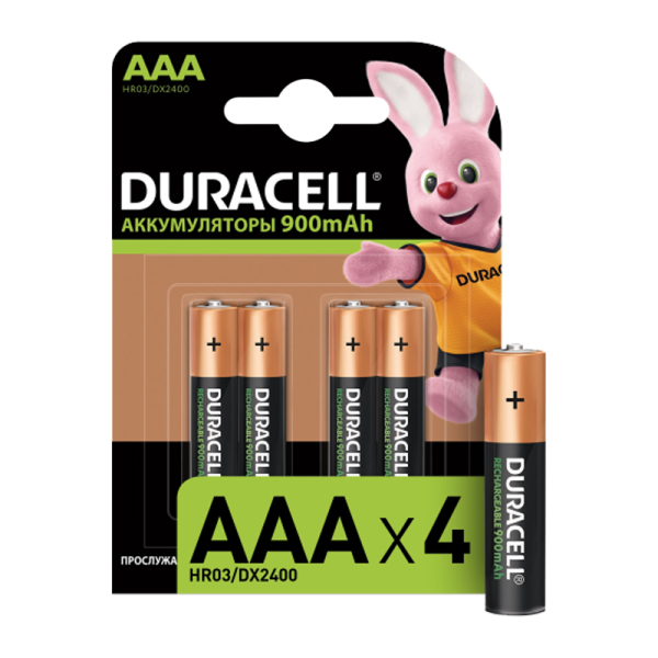 Аккумулятор предзаряженный RTU Duracell HR03 AAA BL4 NI-MH 850/900mAh (4/40/15000)