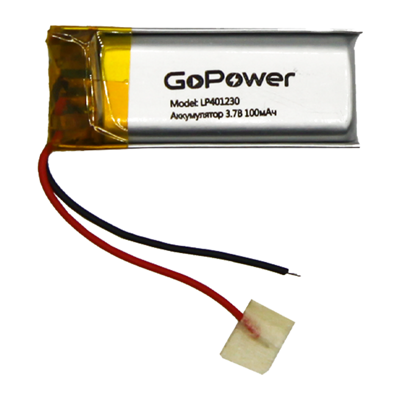 Аккумулятор Li-Pol GoPower LP401230 PK1 3.7V 100mAh с защитой (1/10/250)