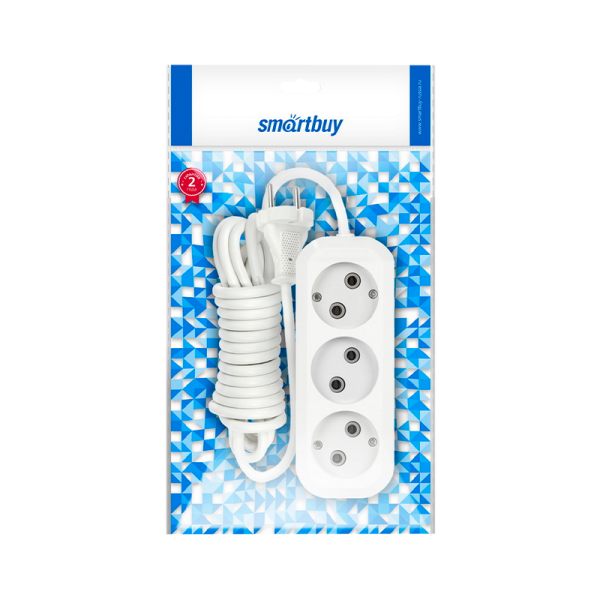 Удлинитель Smartbuy 3р.Б/З 10A 2.0м ПВС 2x1мм² белый (1/50)