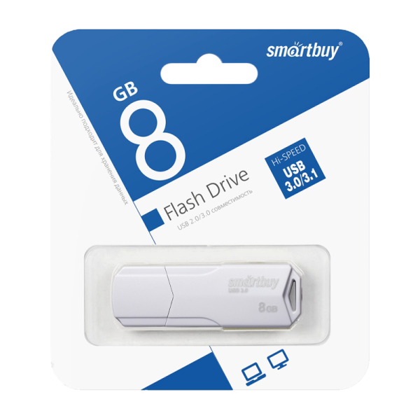 Флеш-накопитель Smartbuy Clue 8GB USB3.1 пластик белый