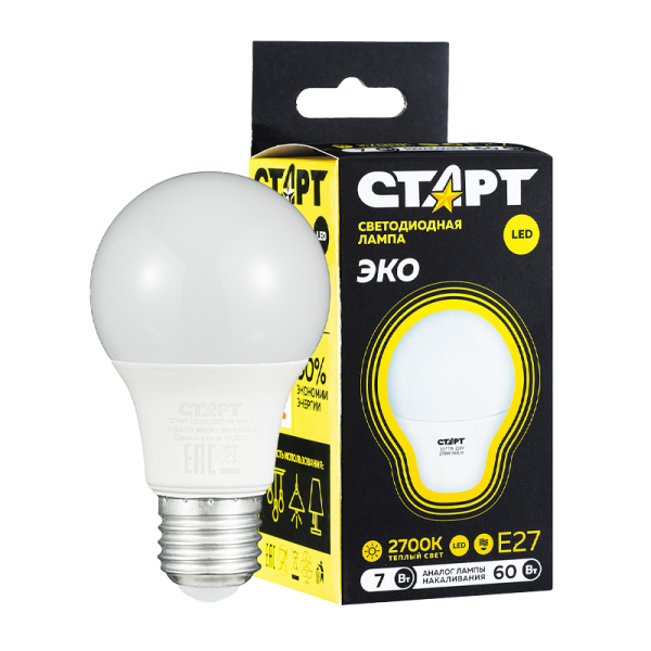 Лампа светодиодная Старт GLS E27 7W 3000К 220V груша Black матовая (1/10/100)