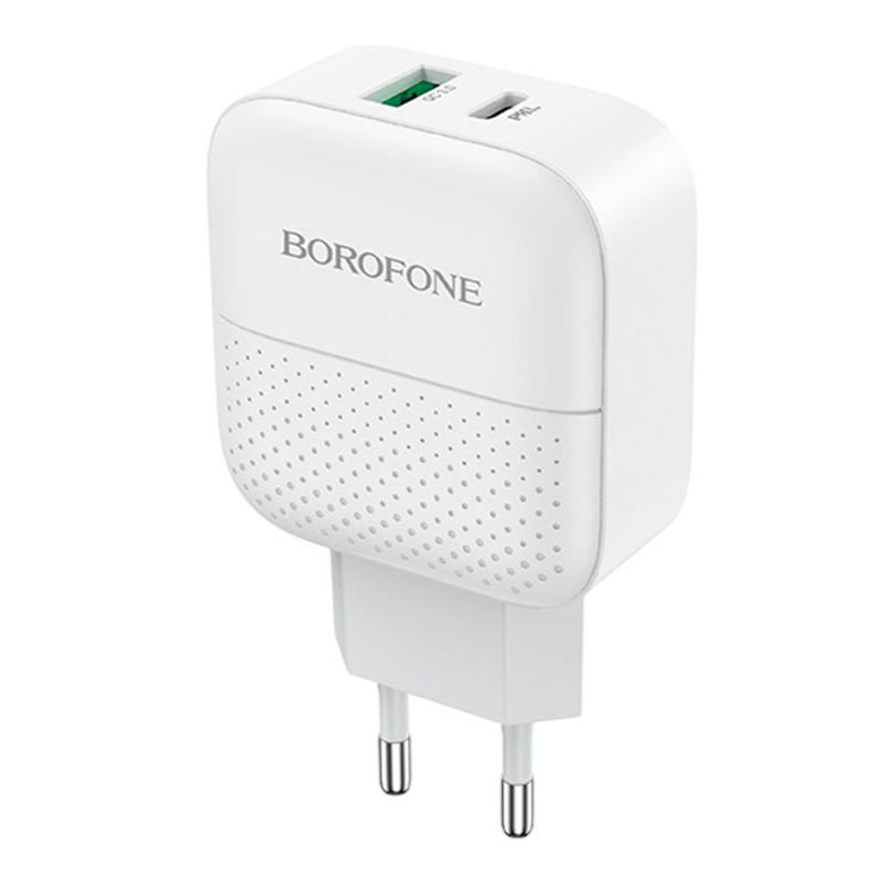 Сетевое З/У Borofone BA46A 1USB/Type-C 3.0A 18W QC3.0 белый (1/32/128)