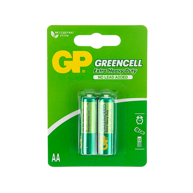 Батарейка GP GreenCell R6 AA BL2 Heavy Duty 1.5V (2/36/144)