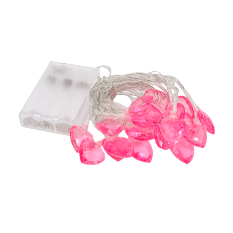 Гирлянда Космос Сердечки 3D 20LED 1,9+0,5м 2.5*1*2.3cм розовый прозрачный акрил белый теплый (1/24)