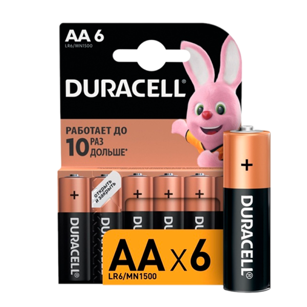 Батарейка Duracell Basic LR6 AA BL6 Alkaline 1.5V (6/60/16800)