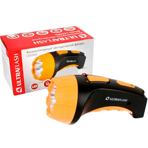 Фонарь туристический Ultraflash LED3804 0.5W 4LED от аккумулятора IP22 прямая подзарядка черный желт