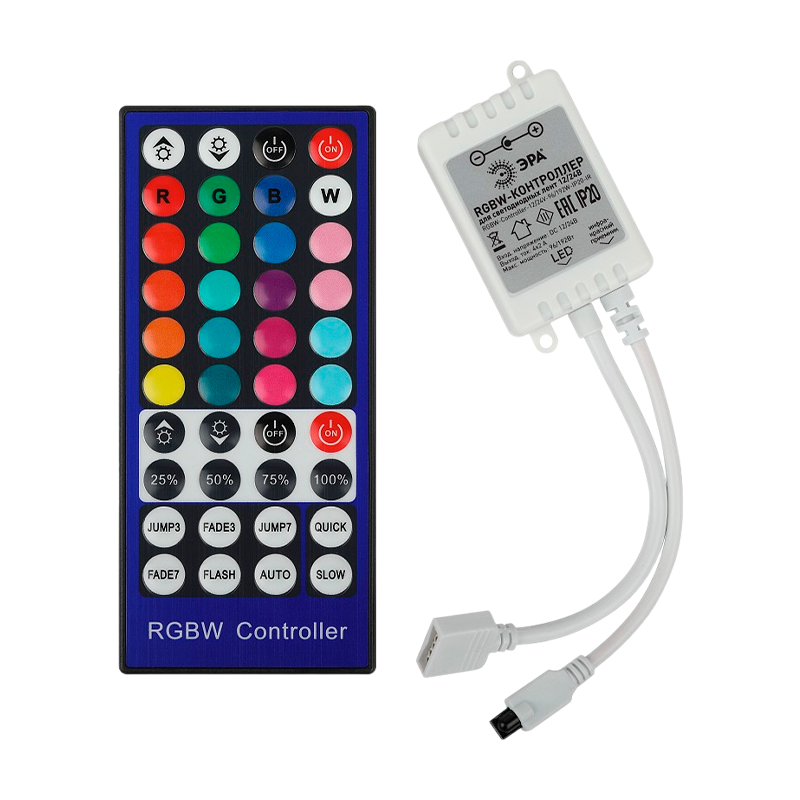 Контроллер ЭРА для светодиодной ленты с ИК пультом RGBW-Controller-12/24V-96/192W-IP20-IR
