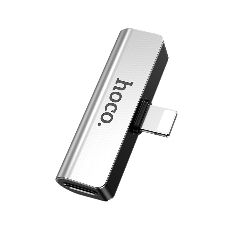 Переходник AUX HOCO LS25 Jack 3.5mm (f)-Lightning (m)/Lightning (f) пластик серебряный (1/31/310)