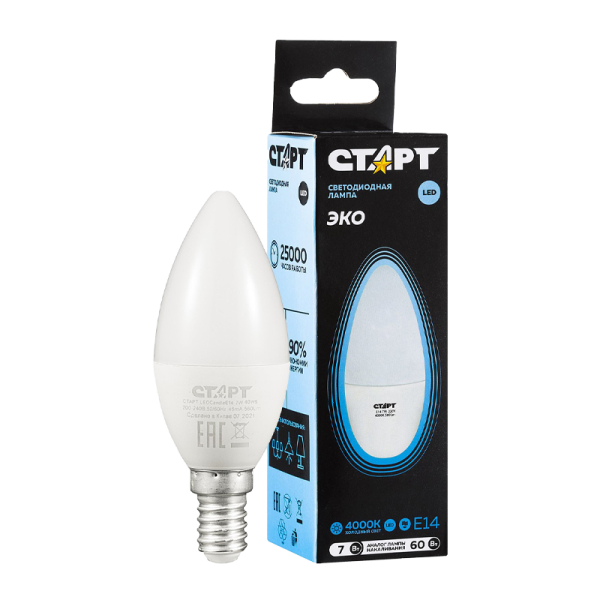 Лампа светодиодная Старт B35 E14 7W 4000К 220V свеча Black матовая (1/10/100)