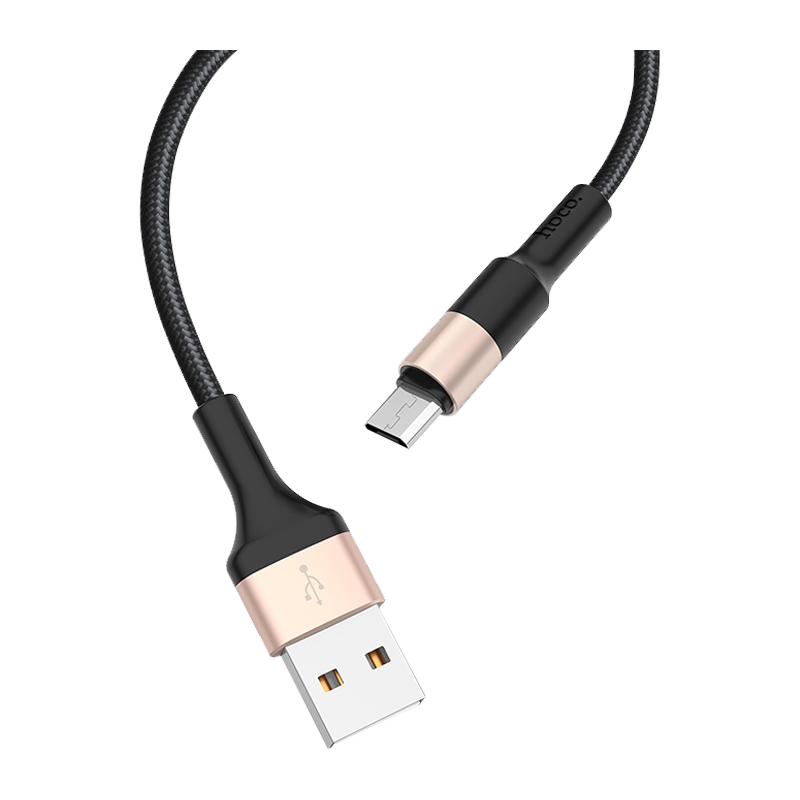 Кабель HOCO X26 USB (m)-microUSB (m) 1.0м 2.0A нейлон черный золотой (1/30/300)