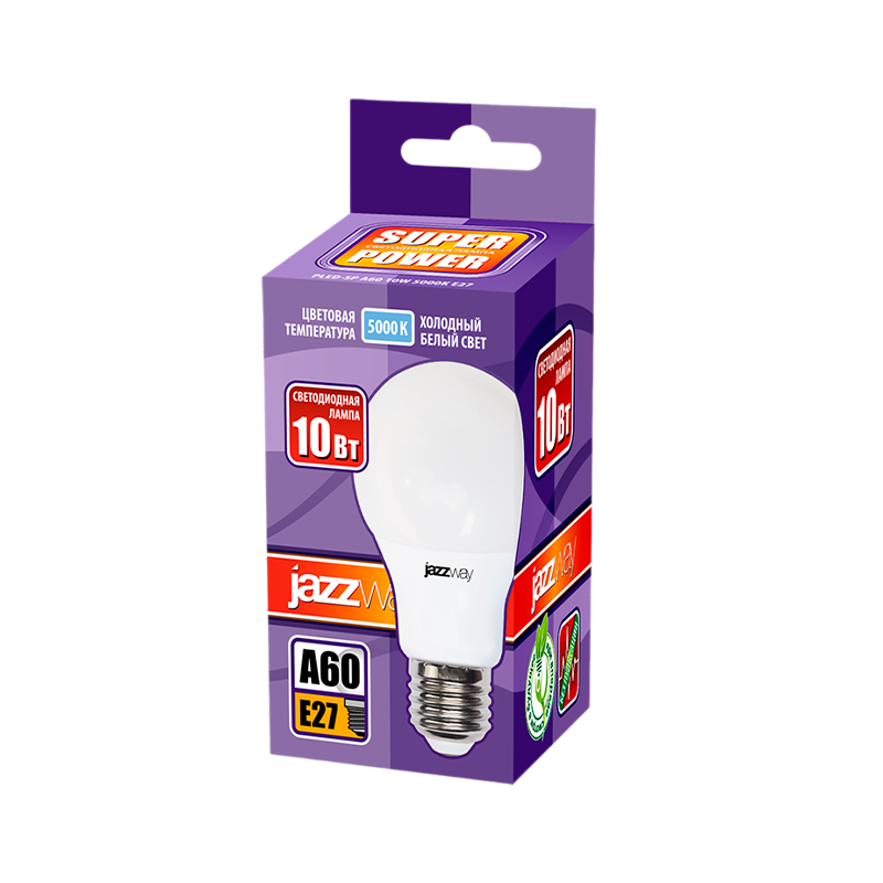 Лампа светодиодная JAZZway A60 E27 10W 5000К 230V груша матовая (1/10/100)