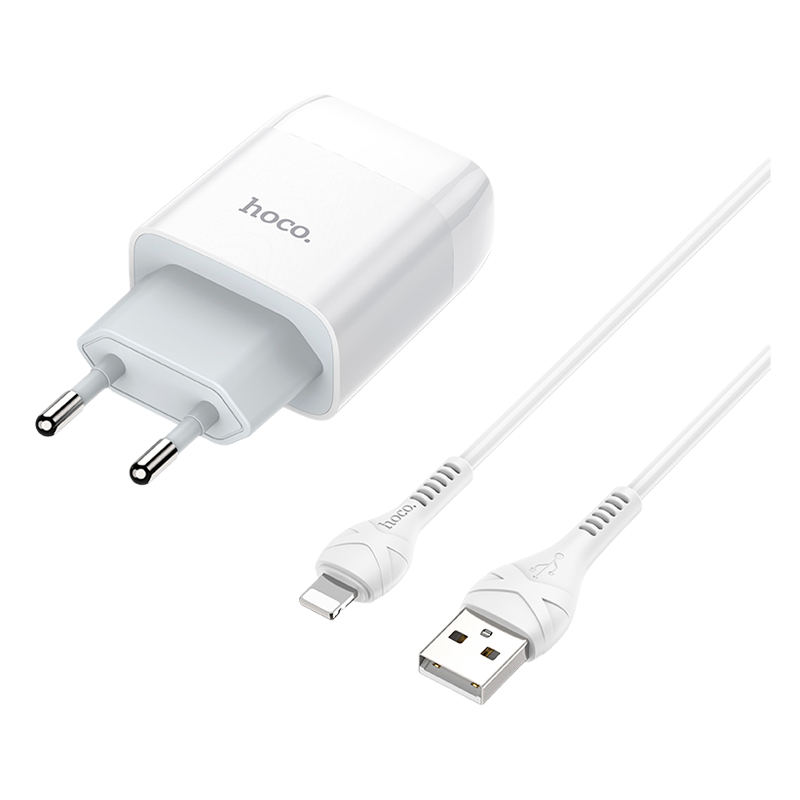 Сетевое З/У HOCO C73A 2USB 2.1A с кабелем Lightning белый (1/30/180)