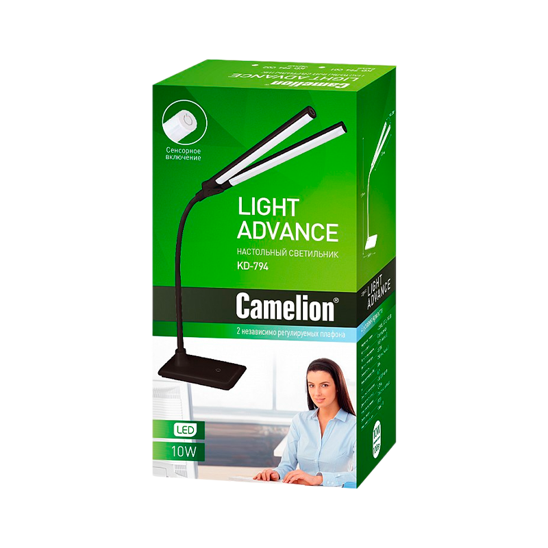 Светильник настольный Camelion KD-794 10W 230V 2LED на основании сенс. белый (1/6)