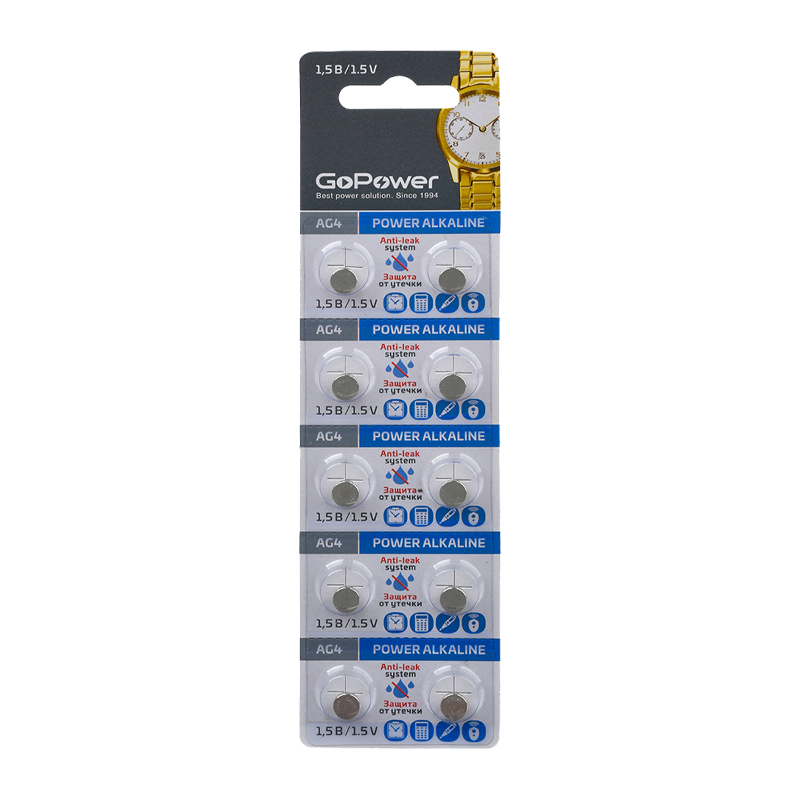 Батарейка GoPower G4/LR626/LR66/377A/177 BL10 Alkaline 1.5V (10/100/3600)