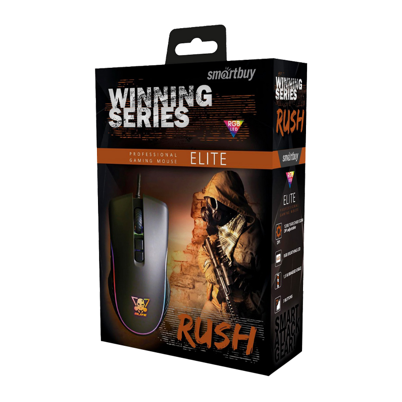 Мышь проводная Smartbuy 719G RUSH Elite игровая USB черный (1/40)