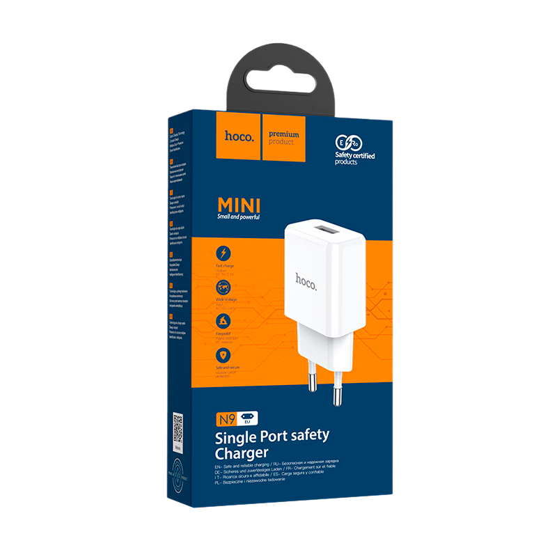 Сетевое З/У HOCO N9 1USB 2.1A с кабелем Lightning белый (1/12/120)